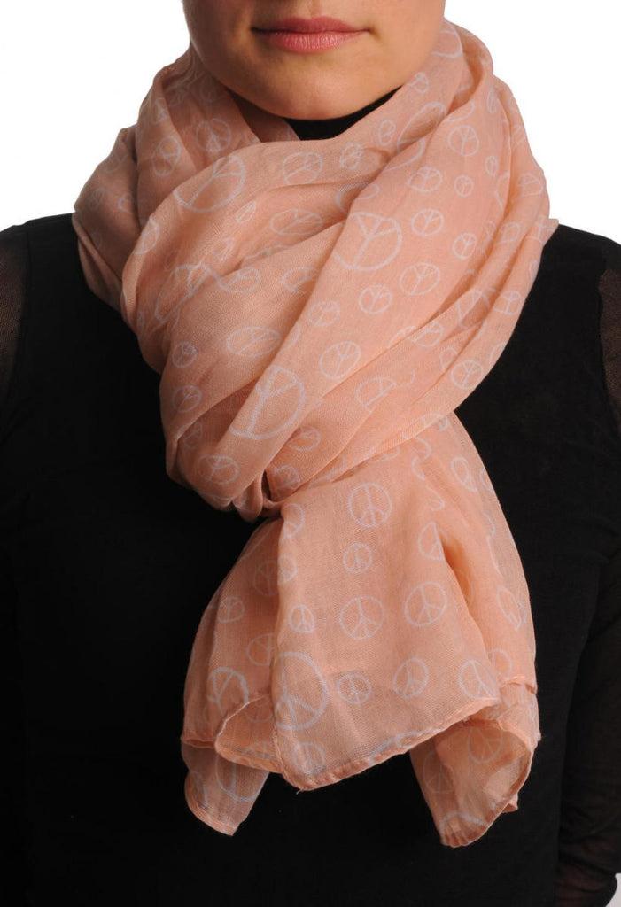 liss kiss White Printed Peace Sign On Soft Pink - Scarf