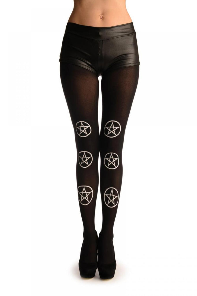 liss kiss White Printed Pentagram On Black (Halloween) - Tights