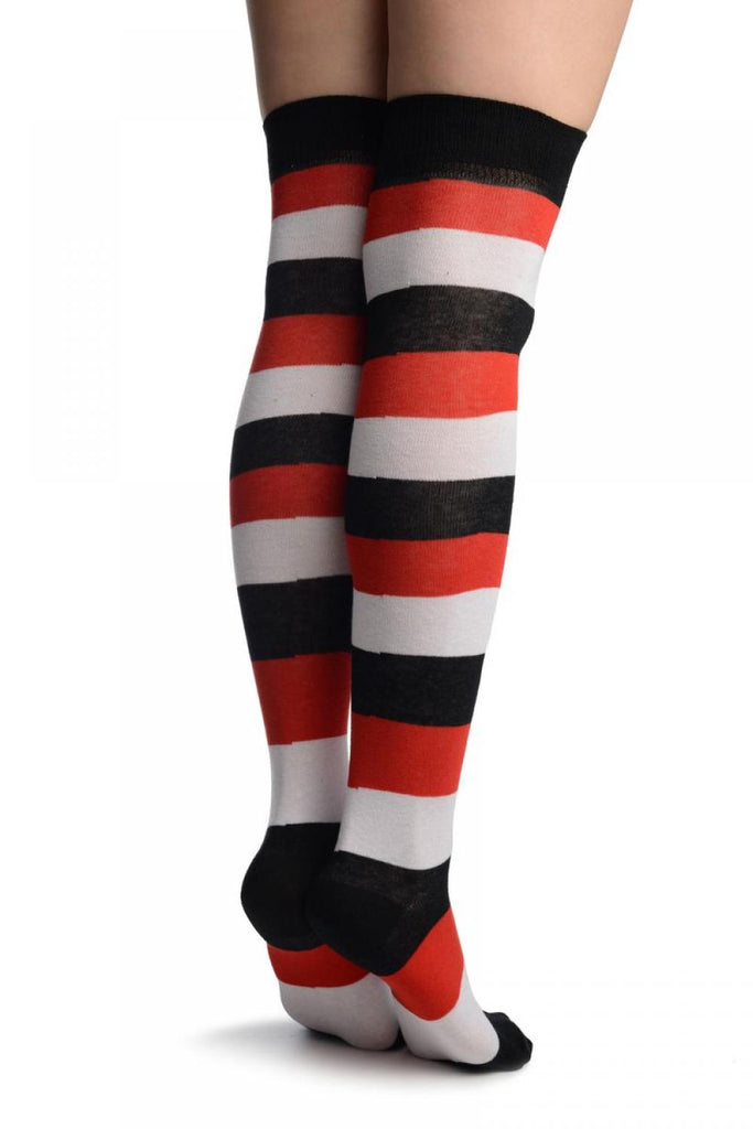 Liss Kiss White Red And Black Stripes Over The Knee Socks - Over The Knee Socks
