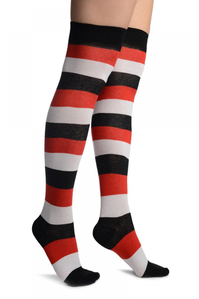 liss kiss White Red And Black Stripes Over The Knee Socks - Over The Knee Socks