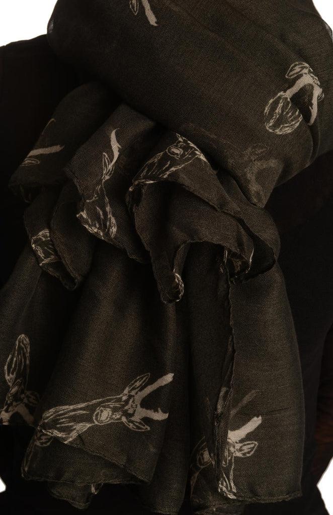 Liss Kiss White Reindeers On Black Unisex Scarf & Beach Sarong - Scarf