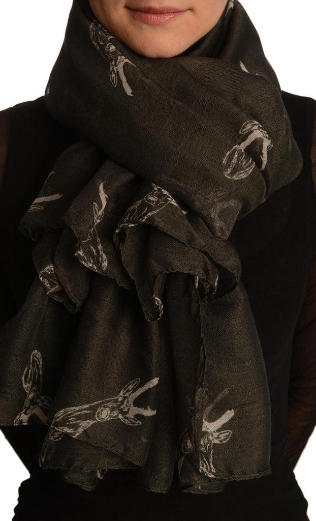 liss kiss White Reindeers On Black Unisex Scarf & Beach Sarong - Scarf