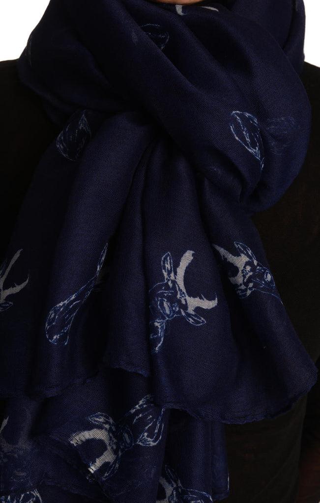 Liss Kiss White Reindeers On Navy Blue Unisex Scarf & Beach Sarong - Scarf