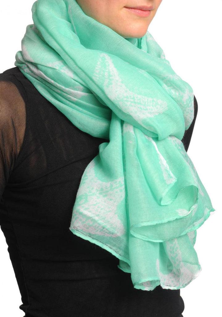 Liss Kiss White Sea Star On Green Unisex Scarf & Beach Sarong - Scarf