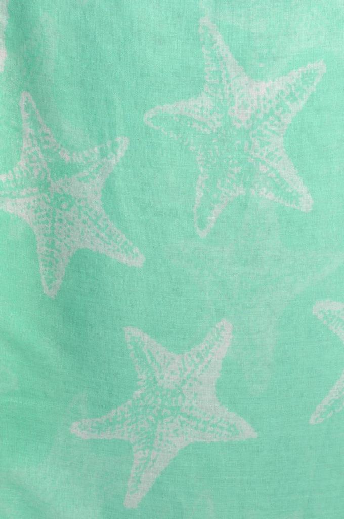 Liss Kiss White Sea Star On Green Unisex Scarf & Beach Sarong - Scarf
