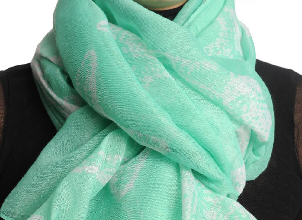 Liss Kiss White Sea Star On Green Unisex Scarf & Beach Sarong - Scarf