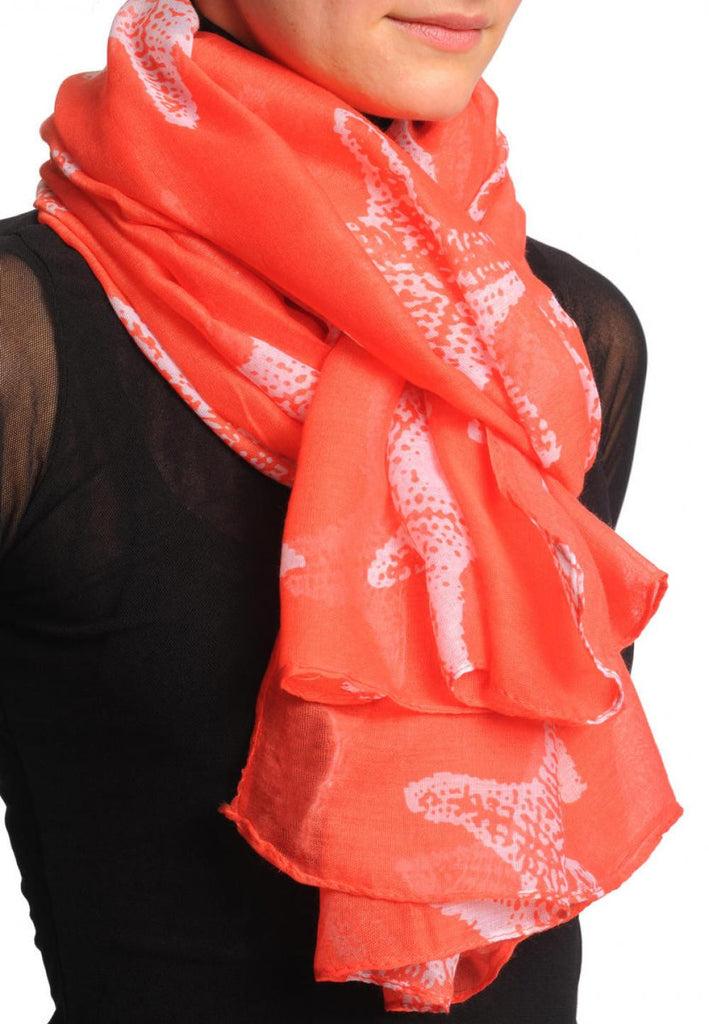 Liss Kiss White Sea Star On Orange Unisex Scarf & Beach Sarong - Scarf