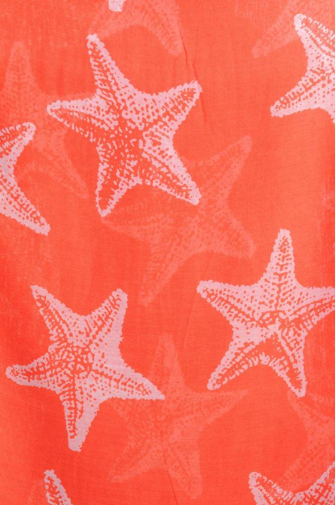 Liss Kiss White Sea Star On Orange Unisex Scarf & Beach Sarong - Scarf