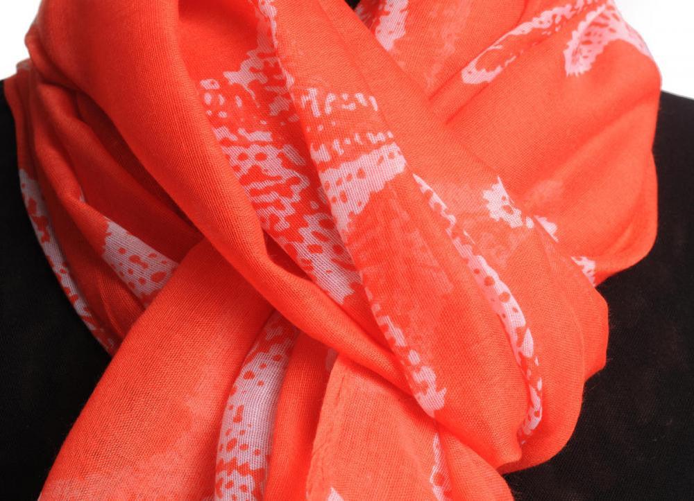 Liss Kiss White Sea Star On Orange Unisex Scarf & Beach Sarong - Scarf