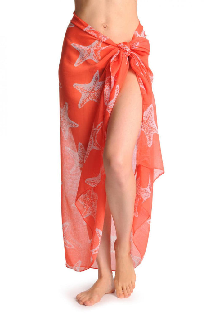 liss kiss White Sea Star On Orange Unisex Scarf & Beach Sarong - Scarf