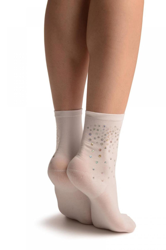 Liss Kiss White Sequin Embellished Ankle High Socks - Socks