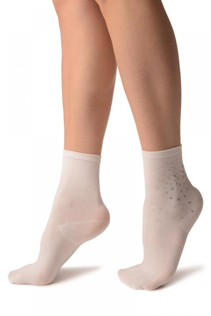 Liss Kiss White Sequin Embellished Ankle High Socks - Socks