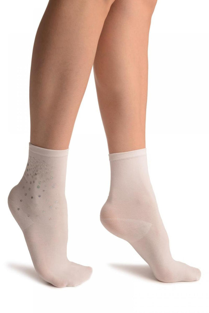 liss kiss White Sequin Embellished Ankle High Socks - Socks