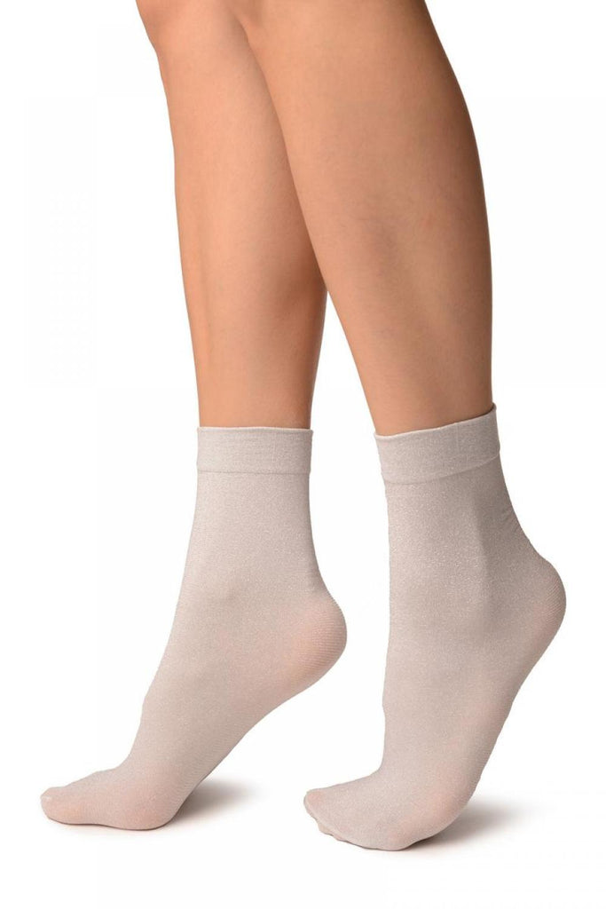 Liss Kiss White Silver Lurex Ankle High Socks - Socks