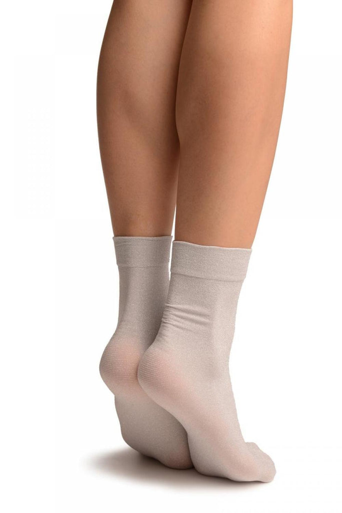 Liss Kiss White Silver Lurex Ankle High Socks - Socks