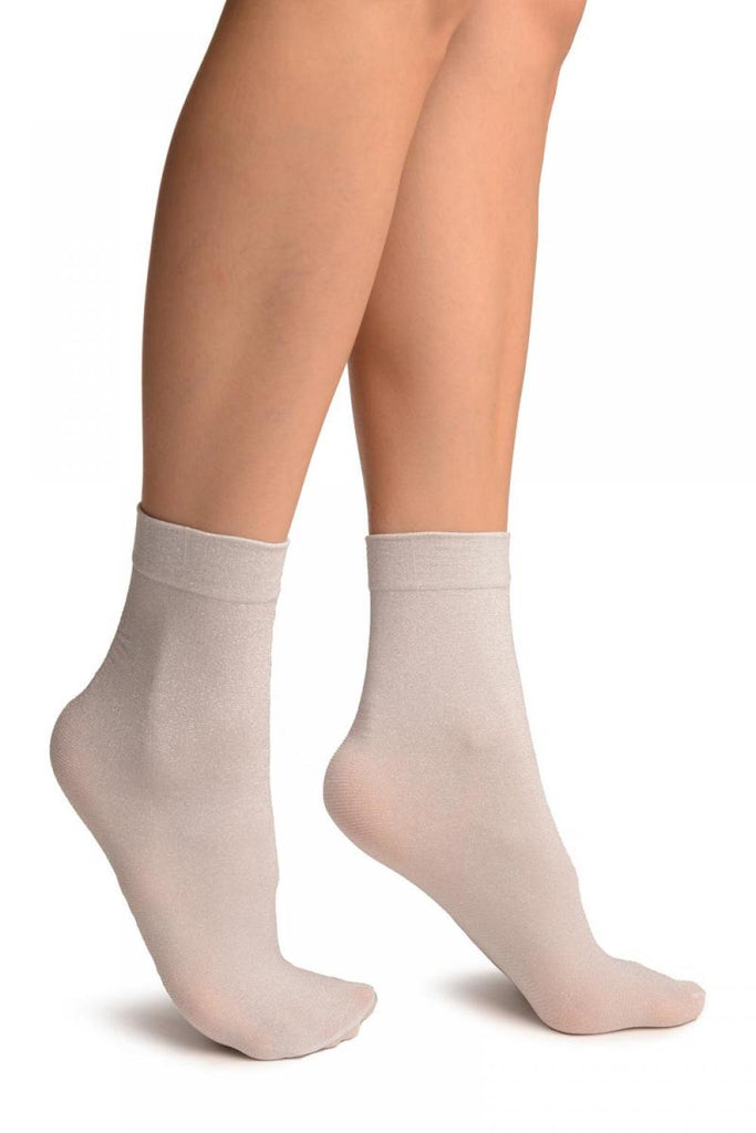 liss kiss White Silver Lurex Ankle High Socks - Socks