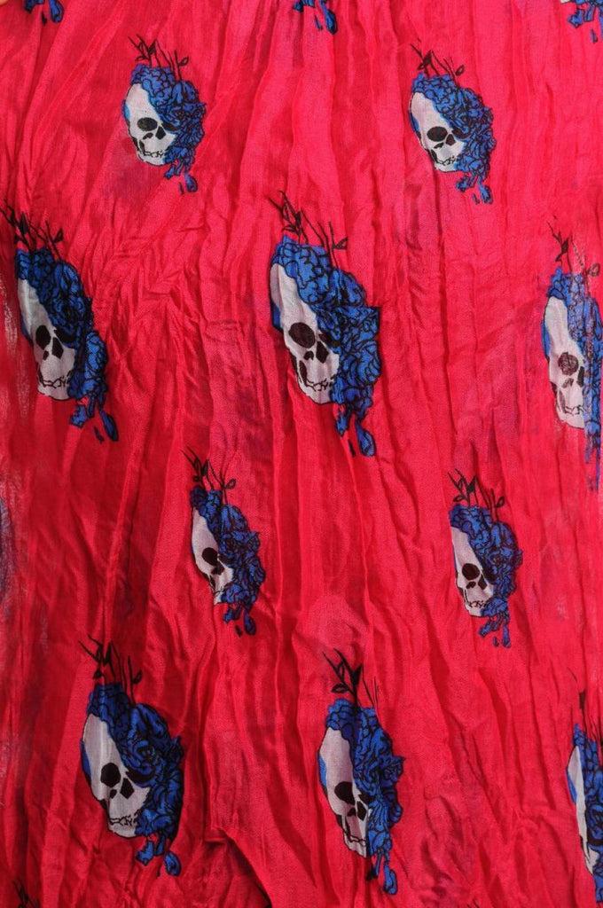 Liss Kiss White Skulls With Navy Blue Roses On Pink - Scarf
