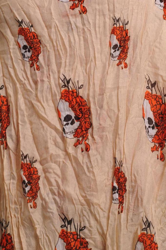 Liss Kiss White Skulls With Orange Roses On Beige - Scarf