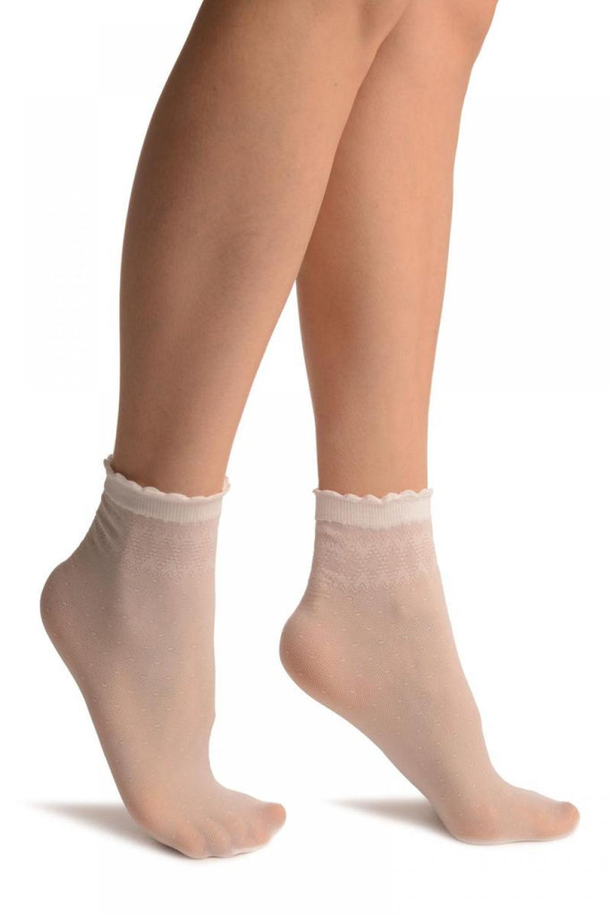 liss kiss White Small Polka Dots And Rhombus Tops Ankle High Socks - Socks