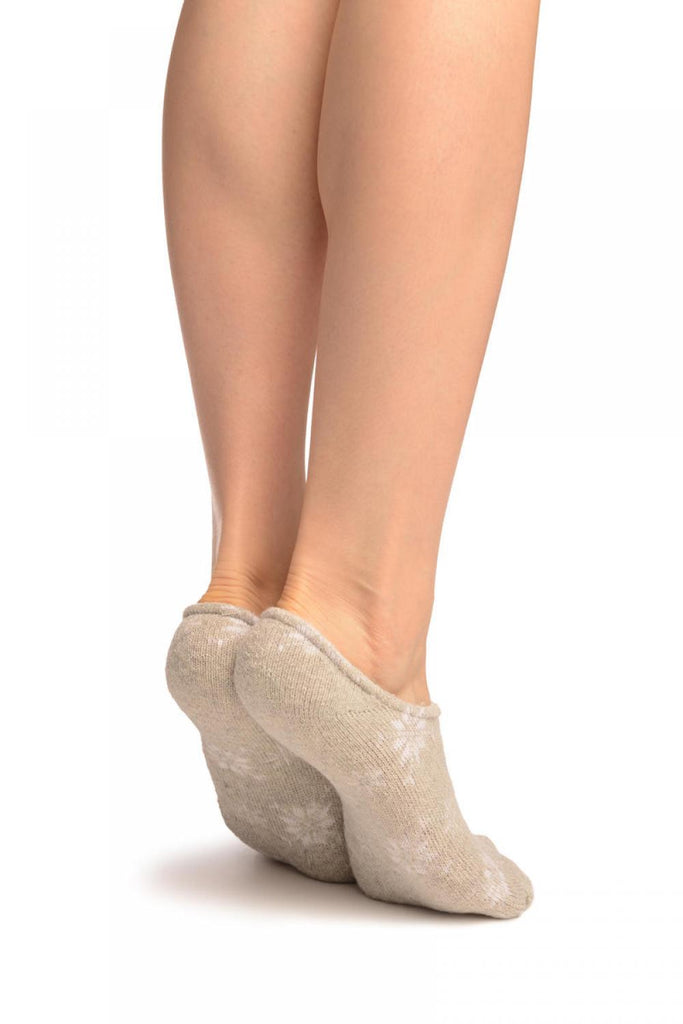Liss Kiss White Snowflakes On Grey Angora Footies Socks - Footsies Socks