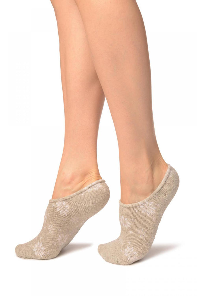 Liss Kiss White Snowflakes On Grey Angora Footies Socks - Footsies Socks