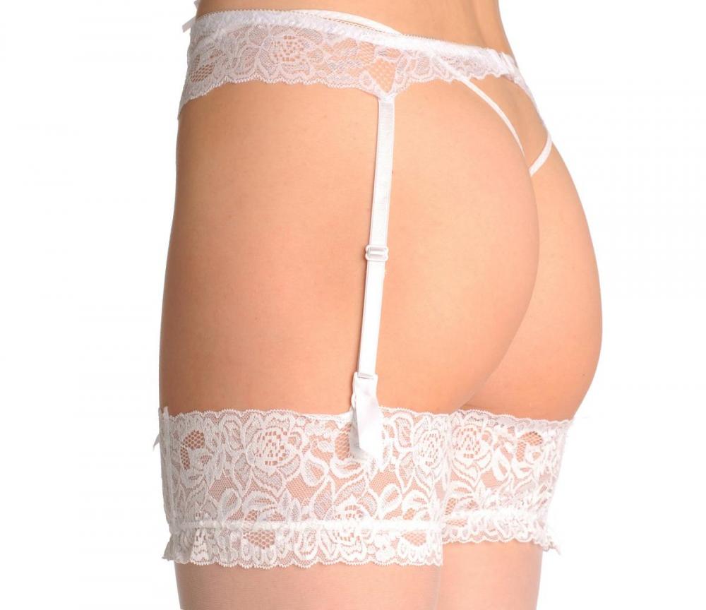 Liss Kiss White Stockings With Adjustable Suspender Belt - Stockings