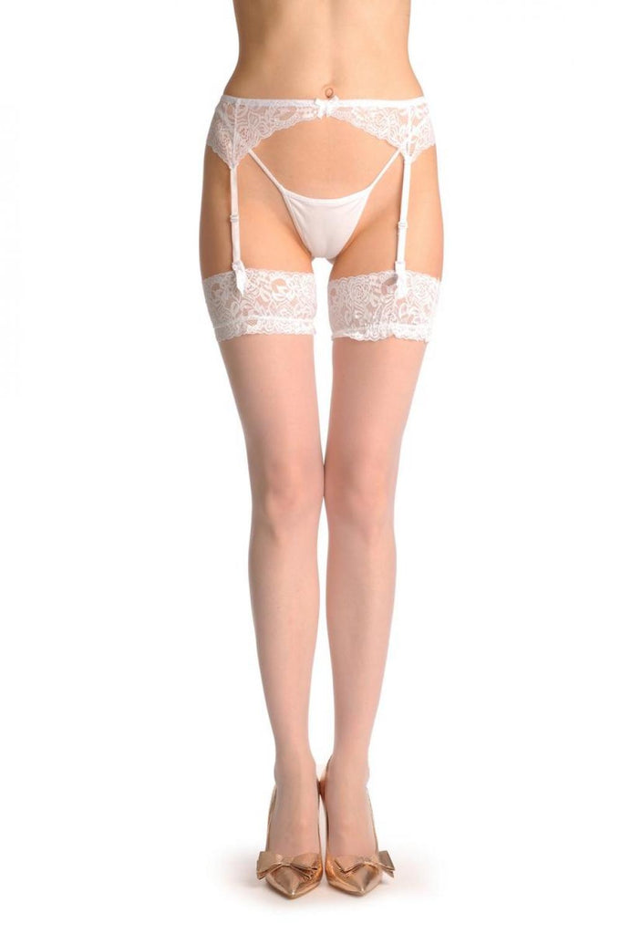 liss kiss White Stockings With Adjustable Suspender Belt - Stockings