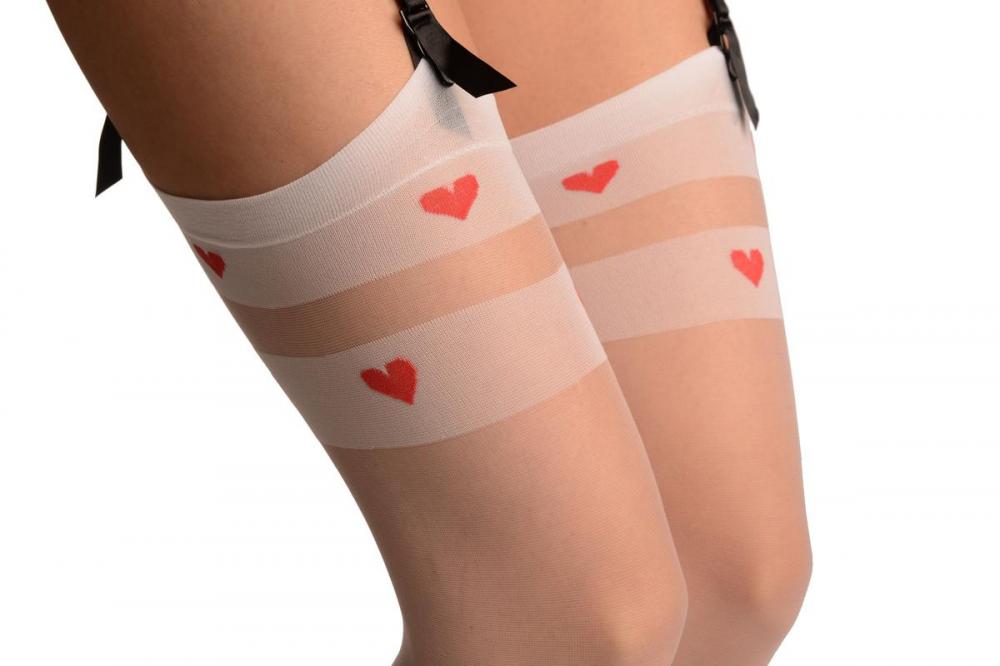 Liss Kiss White Stockings With Red Hearts Striped Top - Stockings