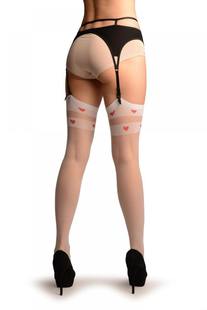 Liss Kiss White Stockings With Red Hearts Striped Top - Stockings