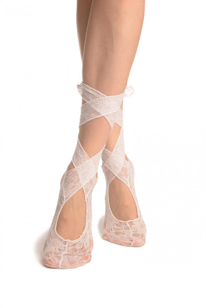 Liss Kiss White Stretch Lace Ballet Pointe Footies - Footsies Socks