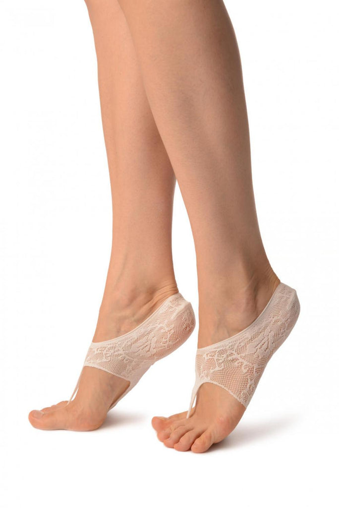 Liss Kiss White Stretch Lace Japanese Footies Socks - Footsies Socks