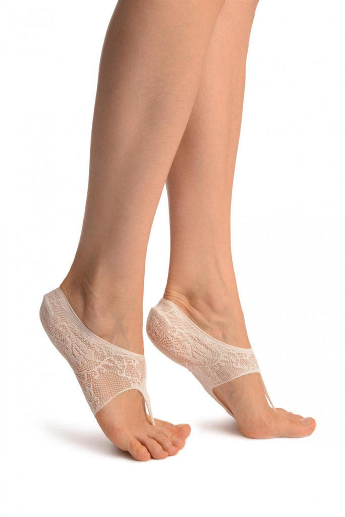 liss kiss White Stretch Lace Japanese Footies Socks - Footsies Socks