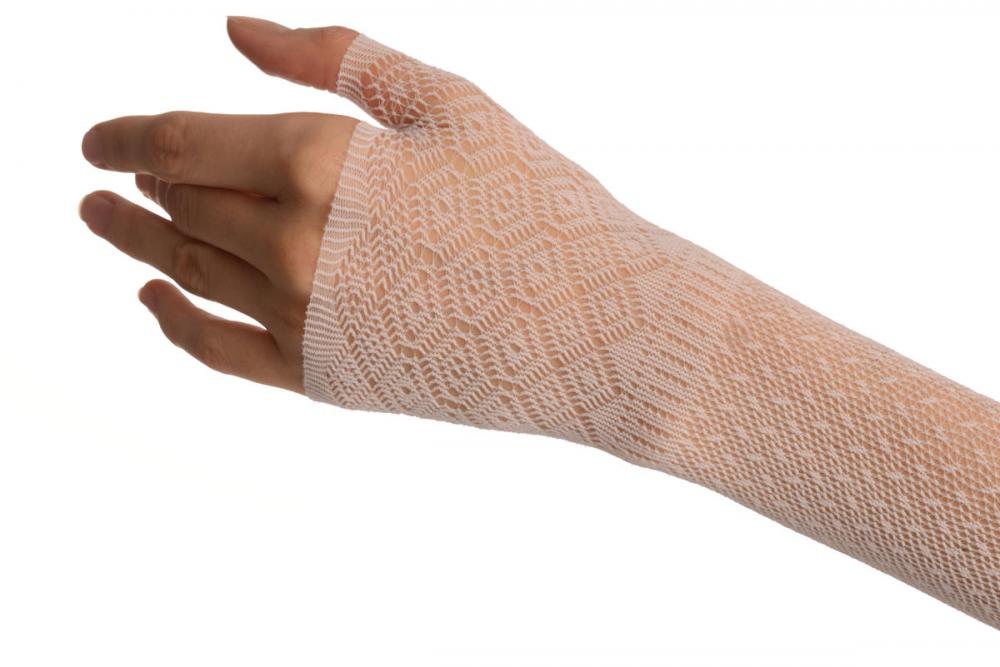 Liss Kiss White Stretchy Crochet Lace Fingerless Evening Gloves - Gloves