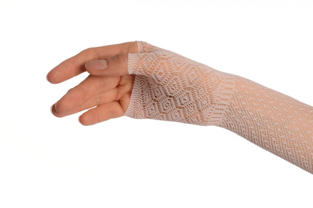 Liss Kiss White Stretchy Crochet Lace Fingerless Evening Gloves - Gloves