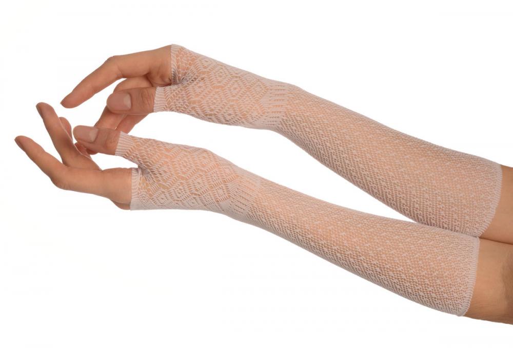 liss kiss White Stretchy Crochet Lace Fingerless Evening Gloves - Gloves