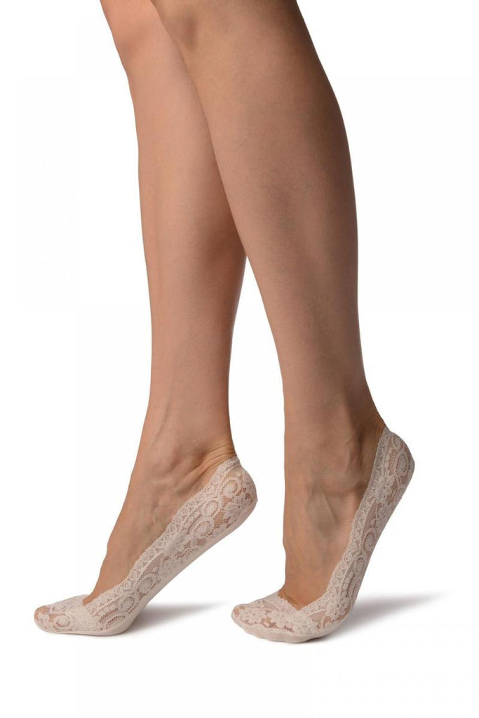 Liss Kiss White Stretchy Lace With Silicon Inner Stripe & Bottom Footies - Footsies Socks