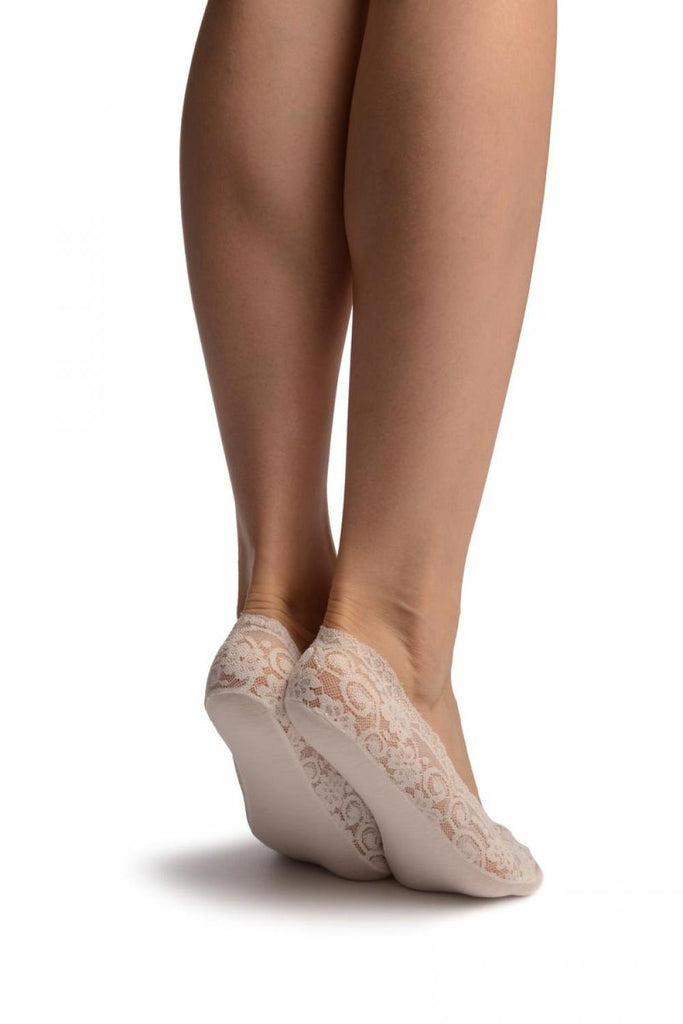 Liss Kiss White Stretchy Lace With Silicon Inner Stripe & Bottom Footies - Footsies Socks