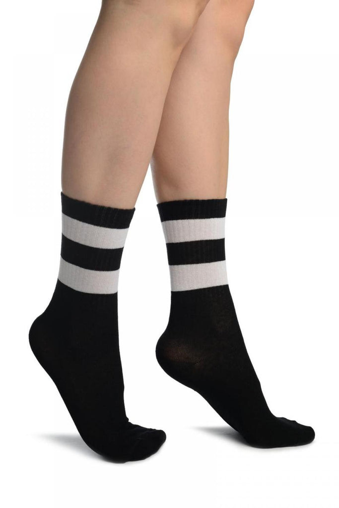 liss kiss White Stripes On Black (Referee) Ankle High Socks - Socks