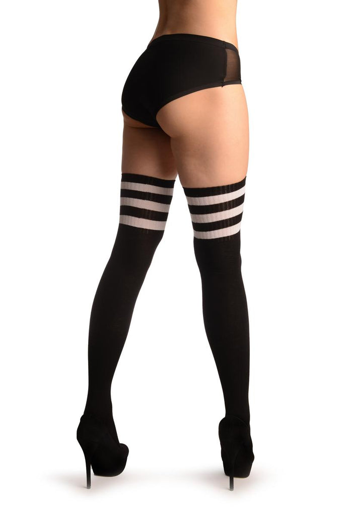 Liss Kiss White Stripes On Black (Referee) - Over The Knee Socks