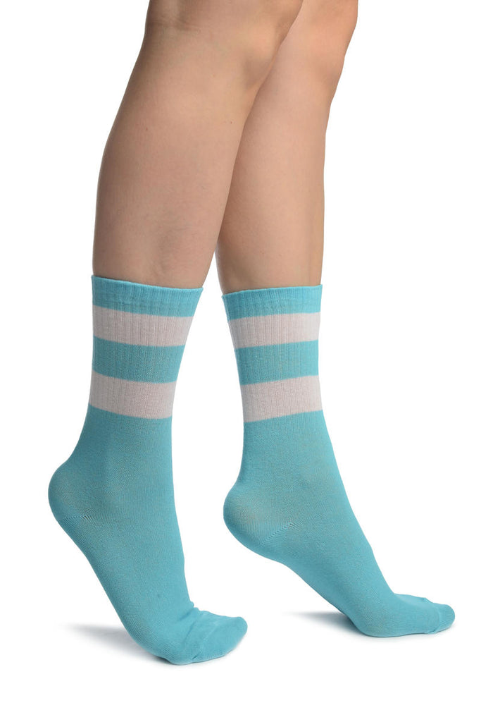 liss kiss White Stripes On Blue (Referee) Ankle High Socks - Socks