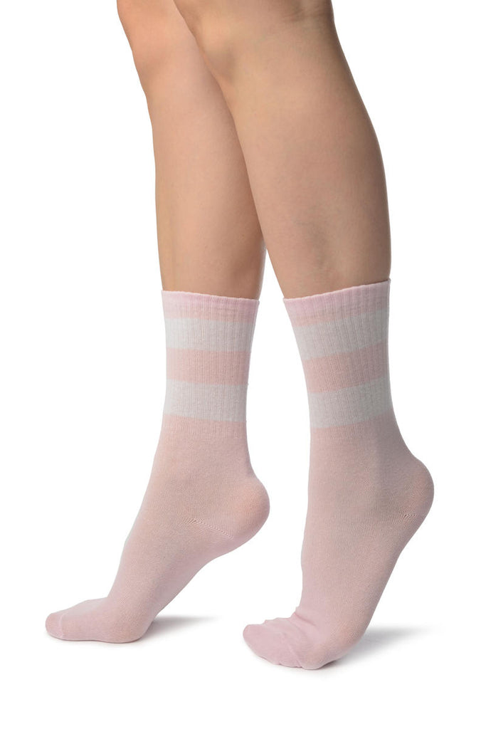 Liss Kiss White Stripes On Pink (Referee) Ankle High Socks - Socks