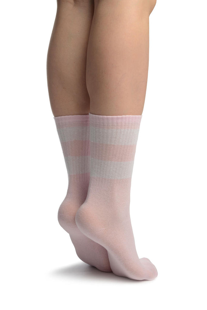 Liss Kiss White Stripes On Pink (Referee) Ankle High Socks - Socks