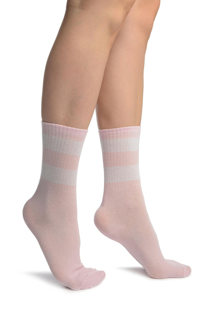 liss kiss White Stripes On Pink (Referee) Ankle High Socks - Socks