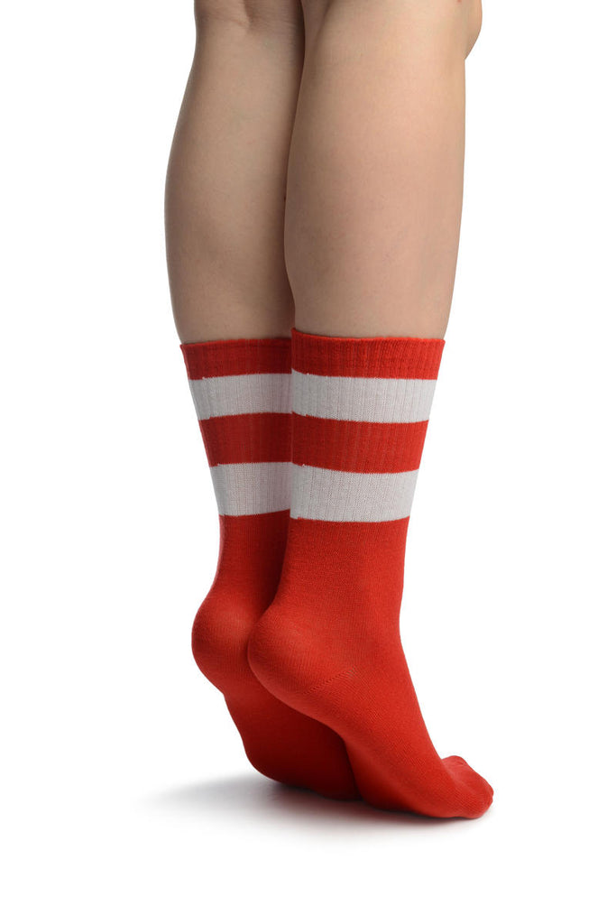 Liss Kiss White Stripes On Red (Referee) Ankle High Socks - Socks