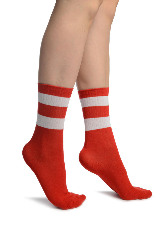 liss kiss White Stripes On Red (Referee) Ankle High Socks - Socks