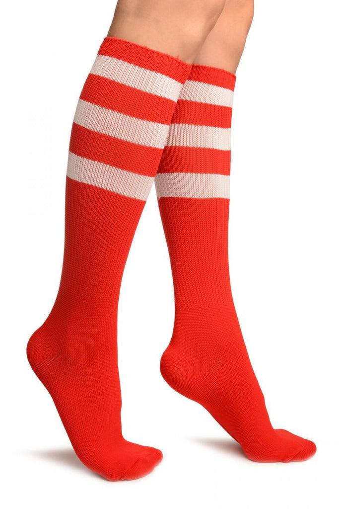 liss kiss White Stripes On Red (Referee) Socks Knee High - Socks