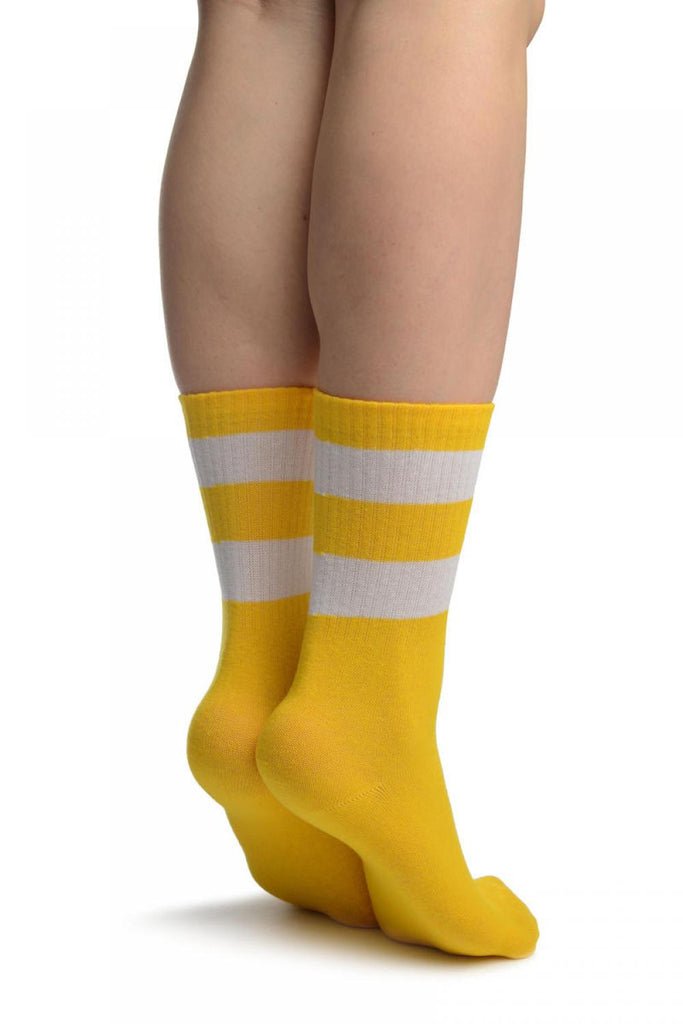 Liss Kiss White Stripes On Yellow (Referee) Ankle High Socks - Socks