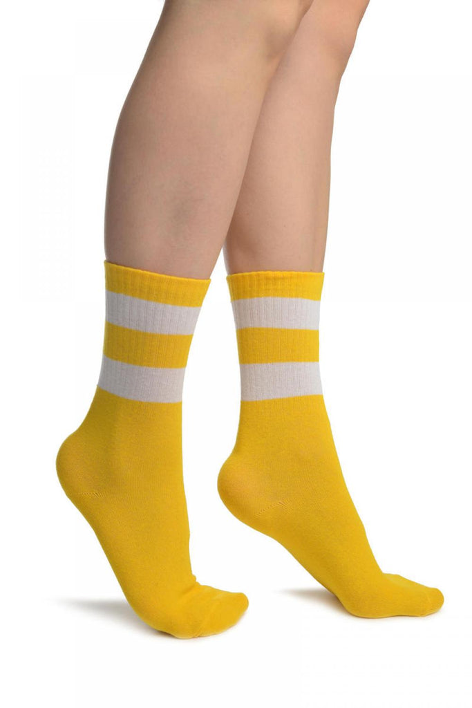 liss kiss White Stripes On Yellow (Referee) Ankle High Socks - Socks