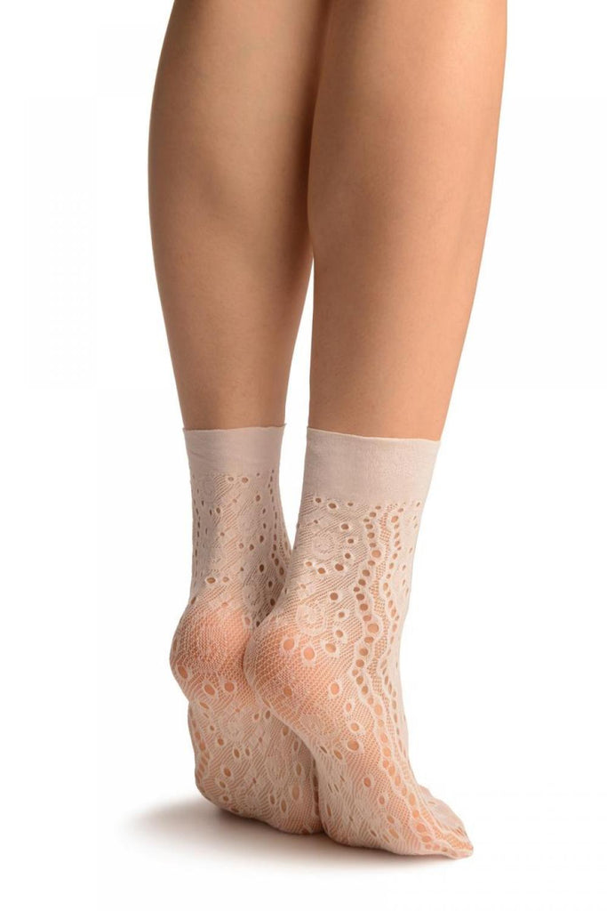 Liss Kiss White Swirls & Dimonds Lace Socks Ankle High - Socks