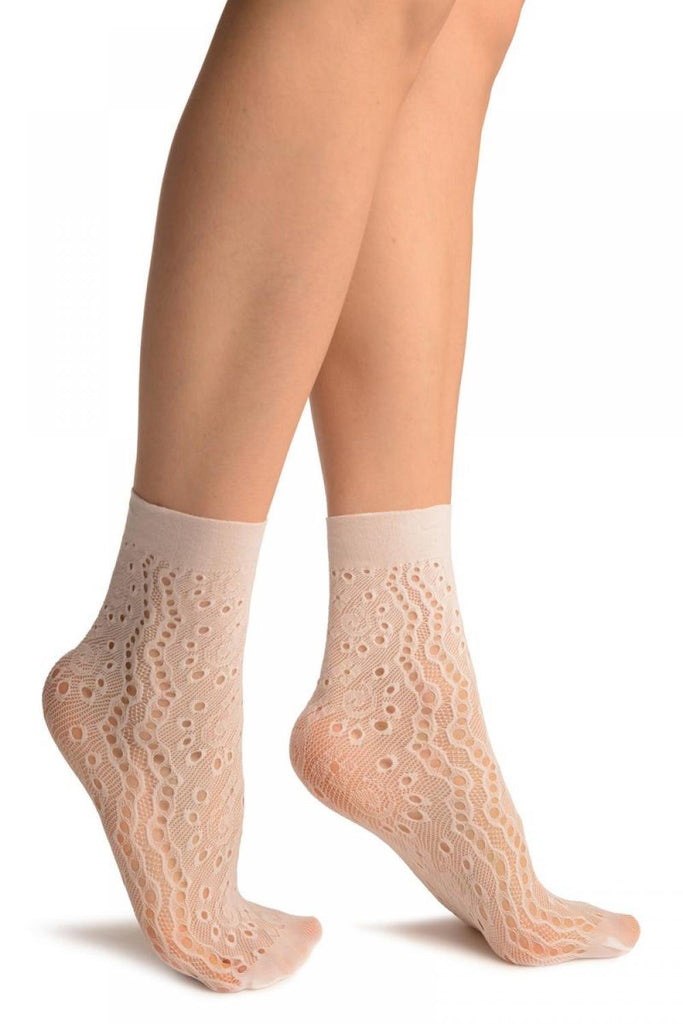 liss kiss White Swirls & Dimonds Lace Socks Ankle High - Socks